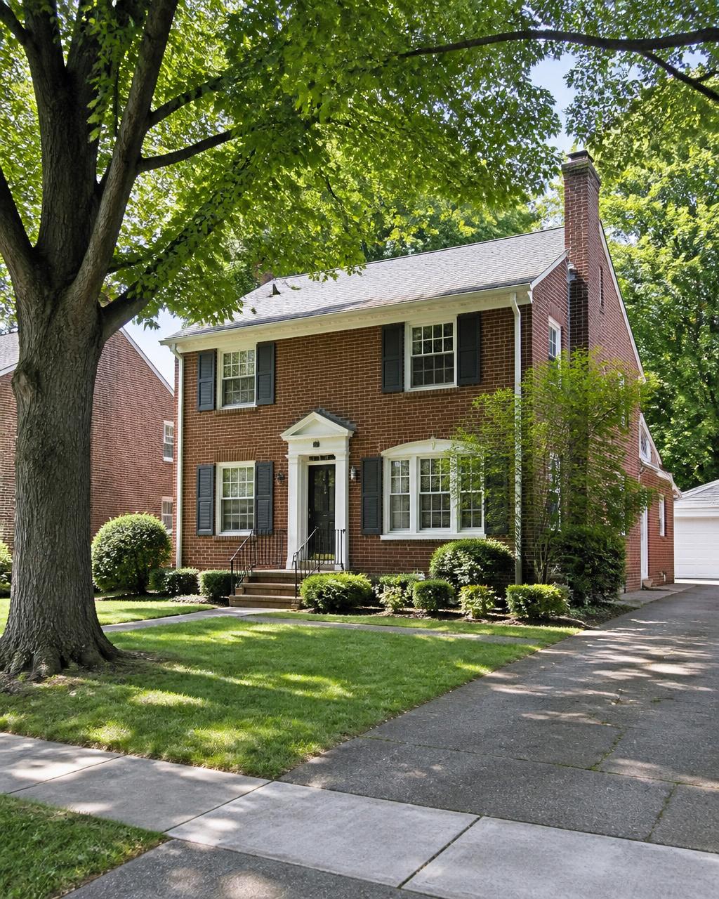 A brick colonial on a tree-lined Central Ohio street