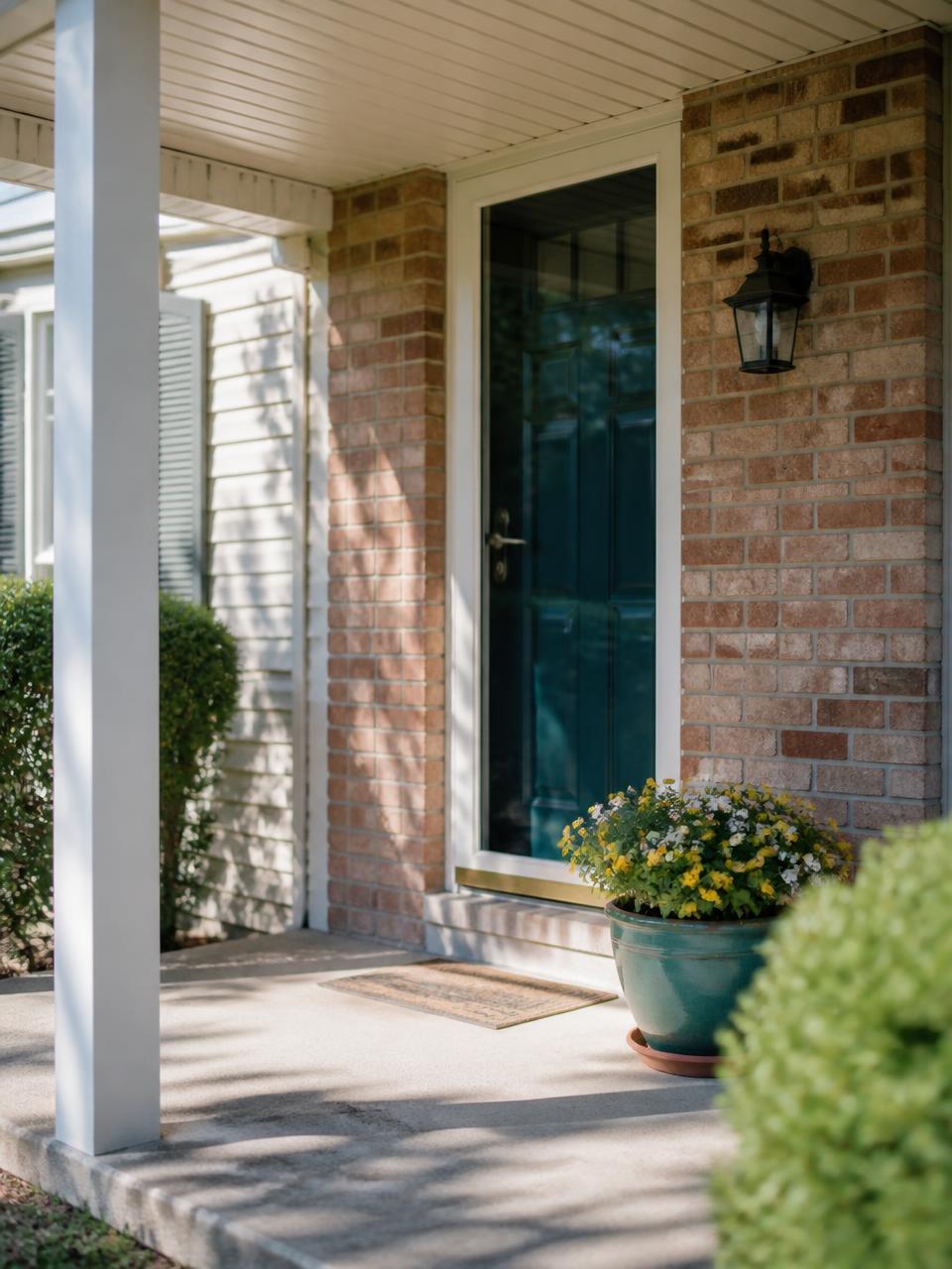 Sunlight falling across the front door of a Central Ohio home