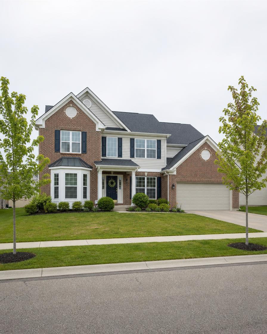 A brick and siding home on a quiet cul-de-sac in Hilliard, Ohio